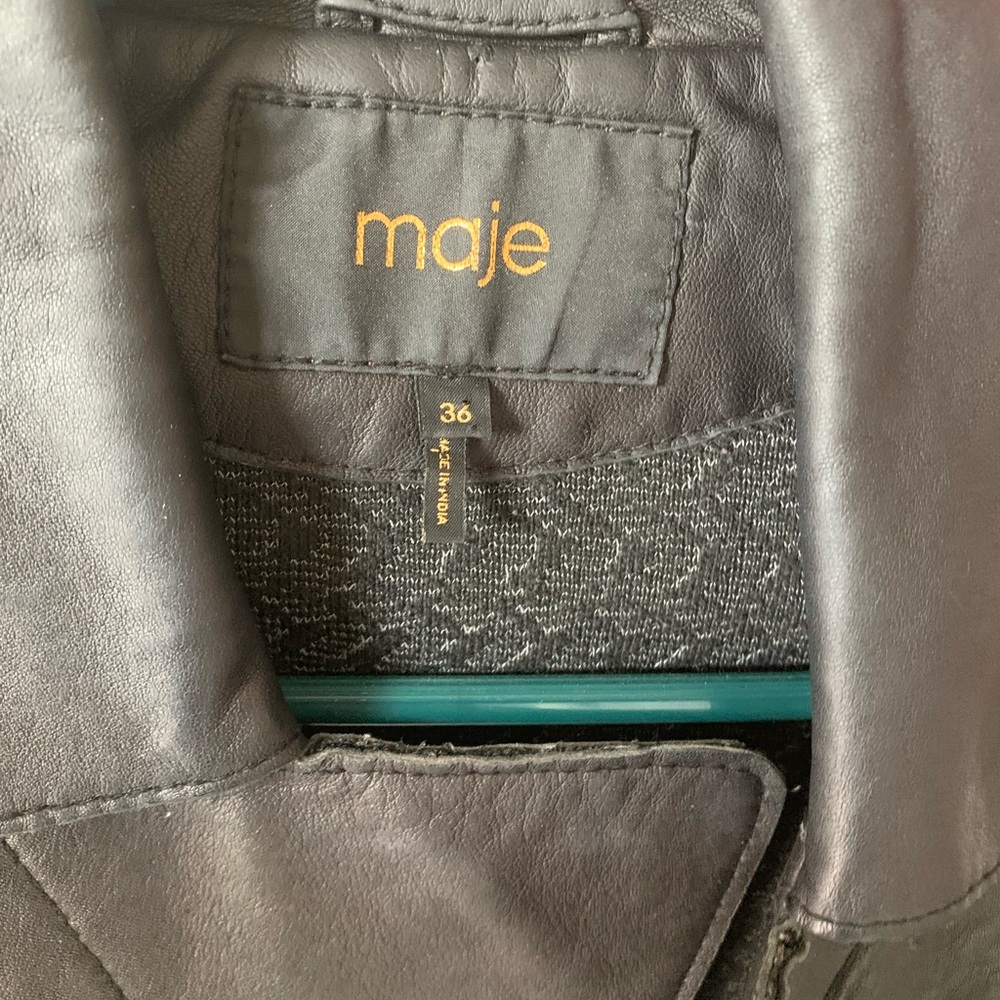 Maje Black Lamb Leather Biker Jacket Small Sz 36 - Picture 5 of 10
